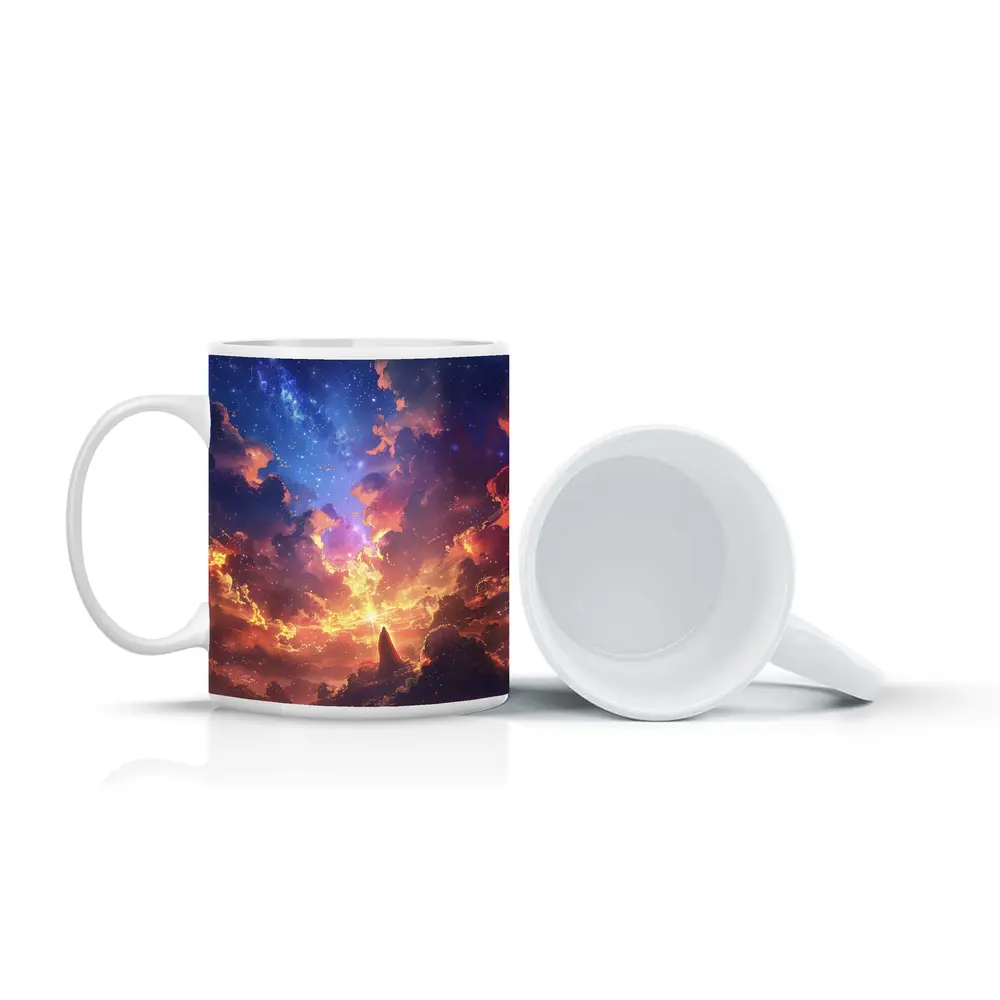 Anime Fantasy Sky Lone Figure Glowing Clouds – Mugs