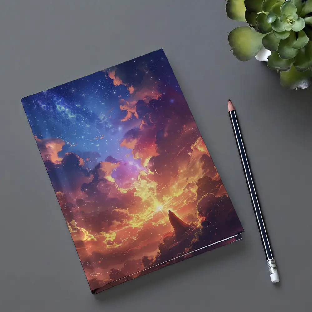 Anime Fantasy Sky Lone Figure Glowing Clouds – Notebooks