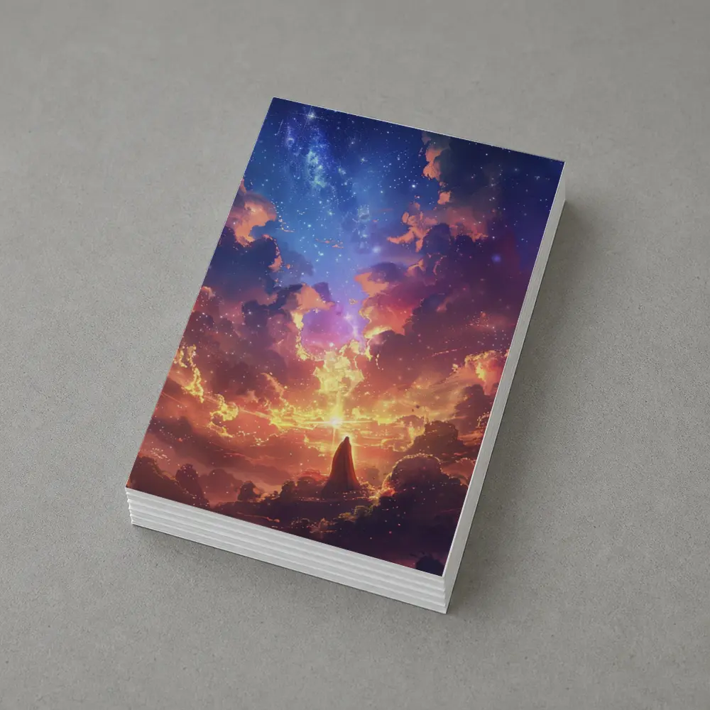 Anime Fantasy Sky Lone Figure Glowing Clouds – Postcards
