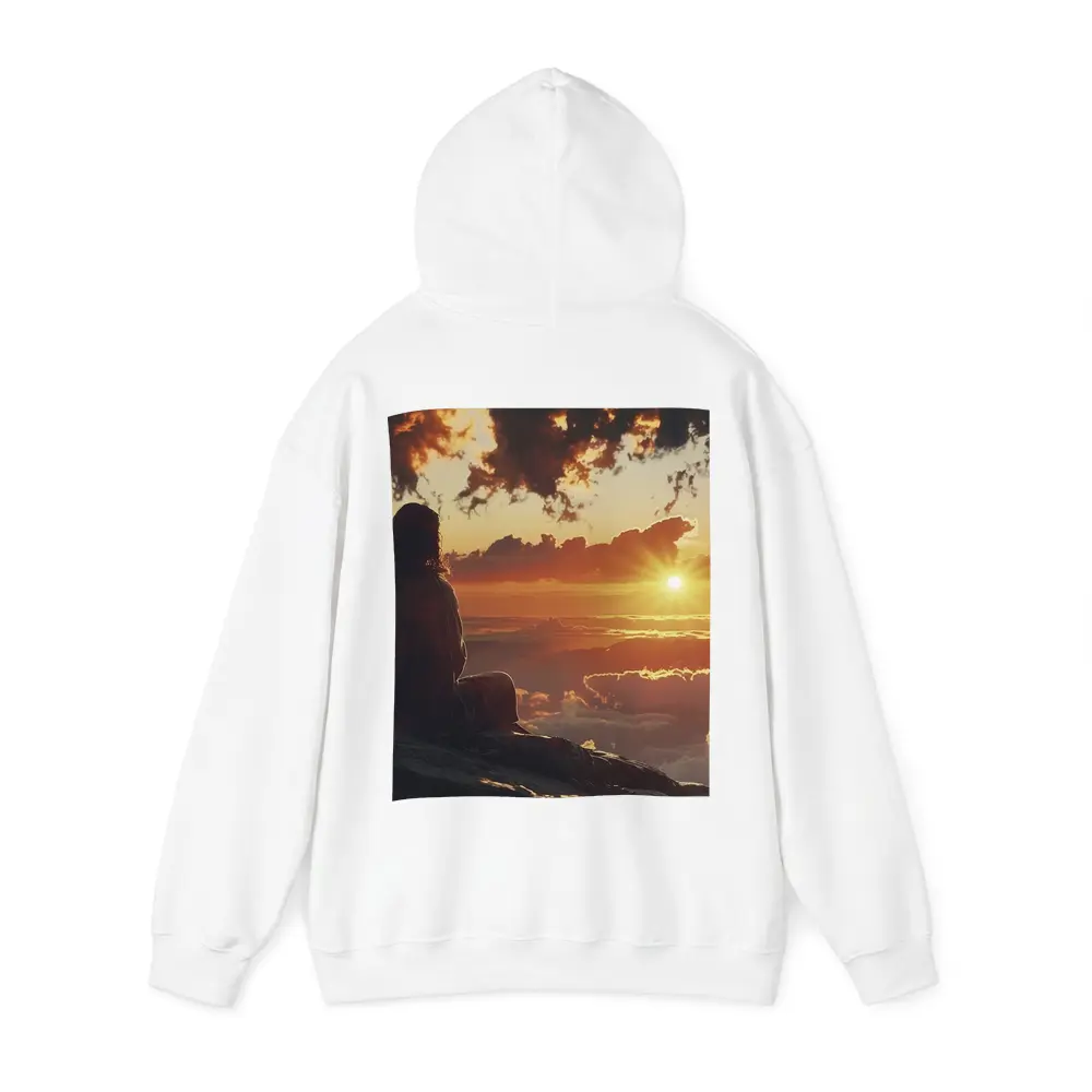 Jesus Sitting Above Clouds Golden Sunset – Hoodies
