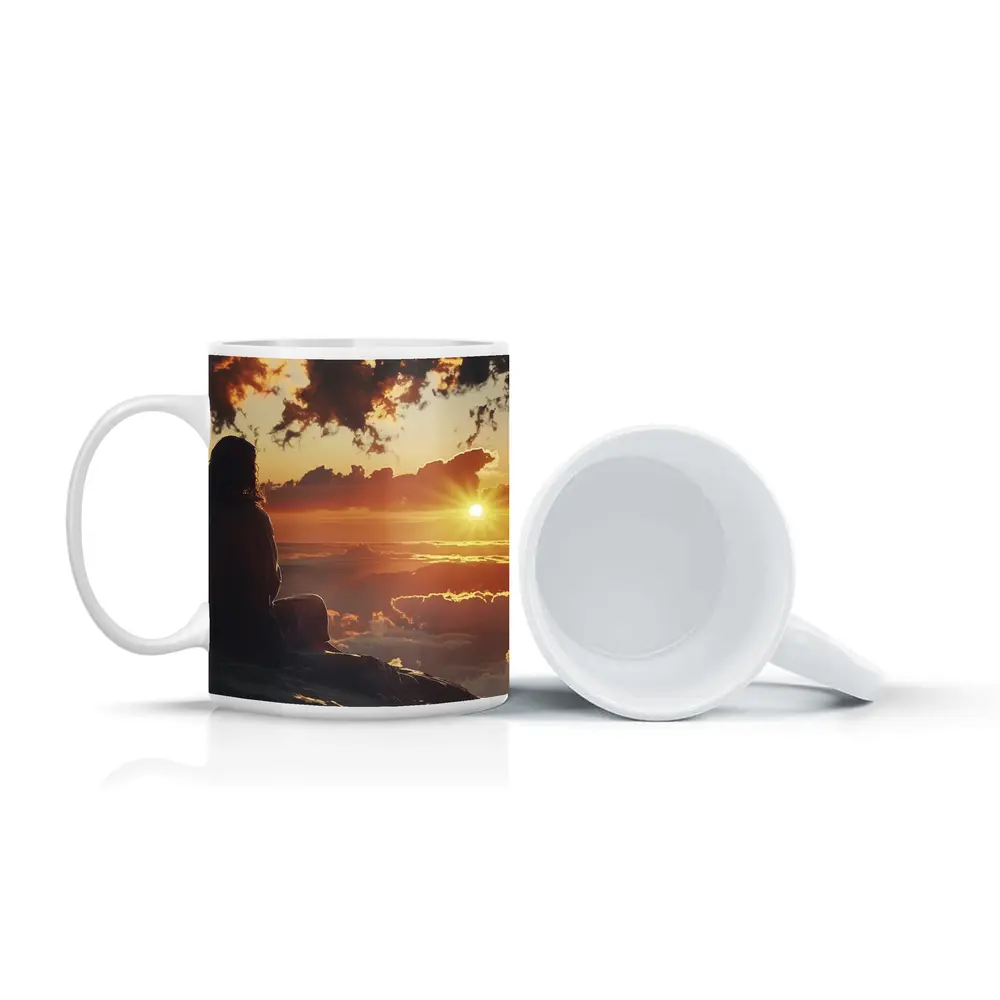 Jesus Sitting Above Clouds Golden Sunset – Mugs