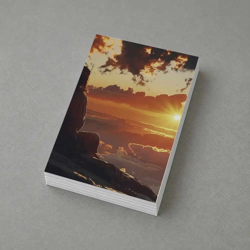 Jesus Sitting Above Clouds Golden Sunset – Postcards