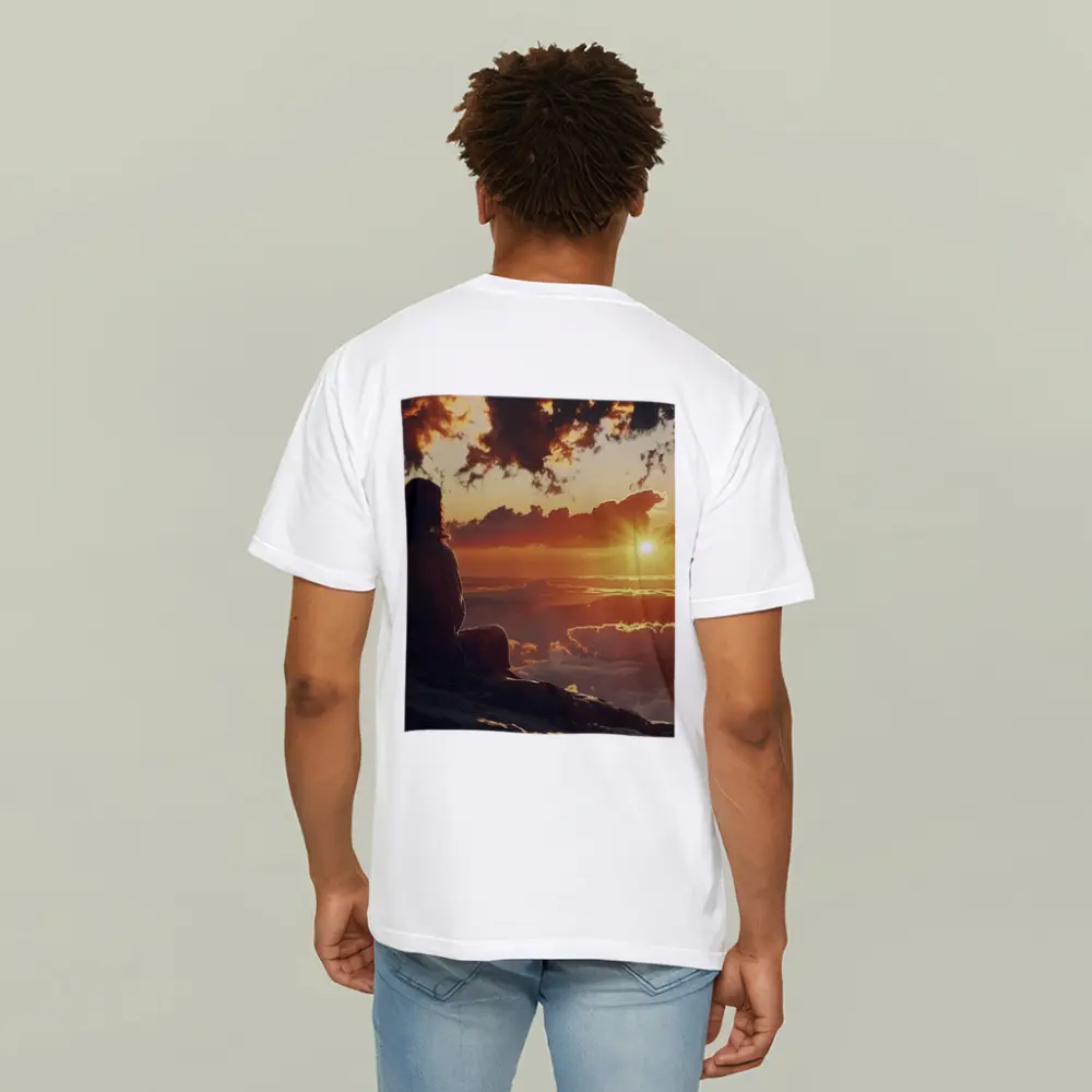 Jesus Sitting Above Clouds Golden Sunset – T-Shirts