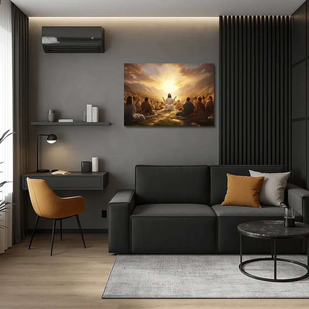 Jesus Teaching Disciples Golden Sunrise Mountains – Wall Art