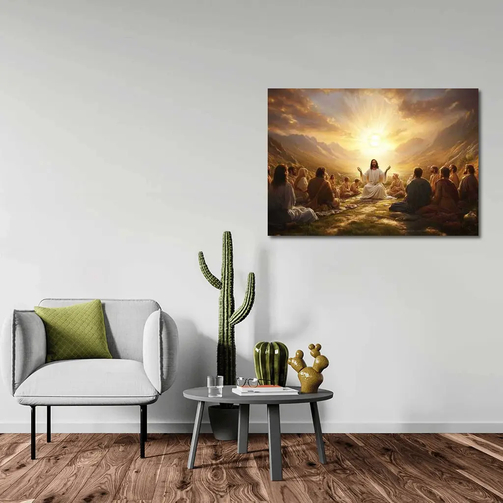 Jesus Teaching Disciples Golden Sunrise Mountains – Wall Art