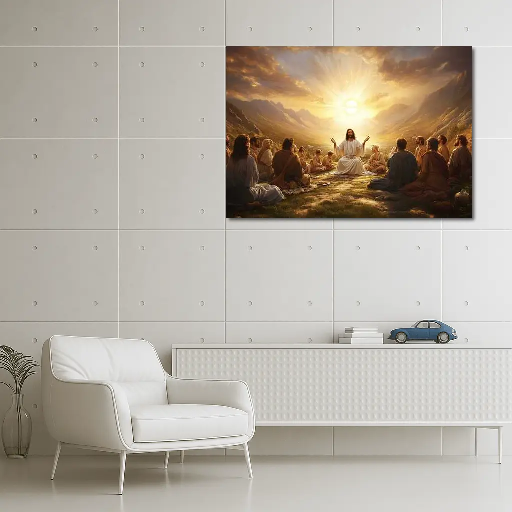 Jesus Teaching Disciples Golden Sunrise Mountains – Wall Art