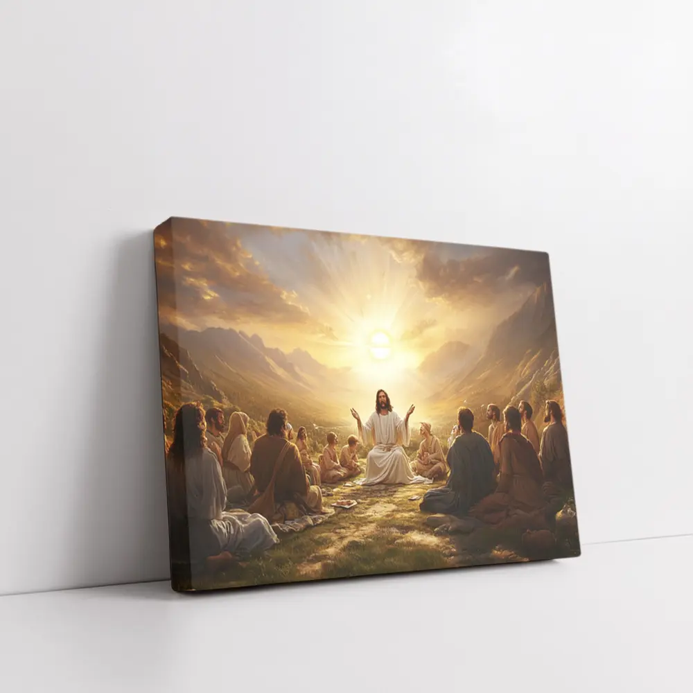 Jesus Teaching Disciples Golden Sunrise Mountains – Wall Art