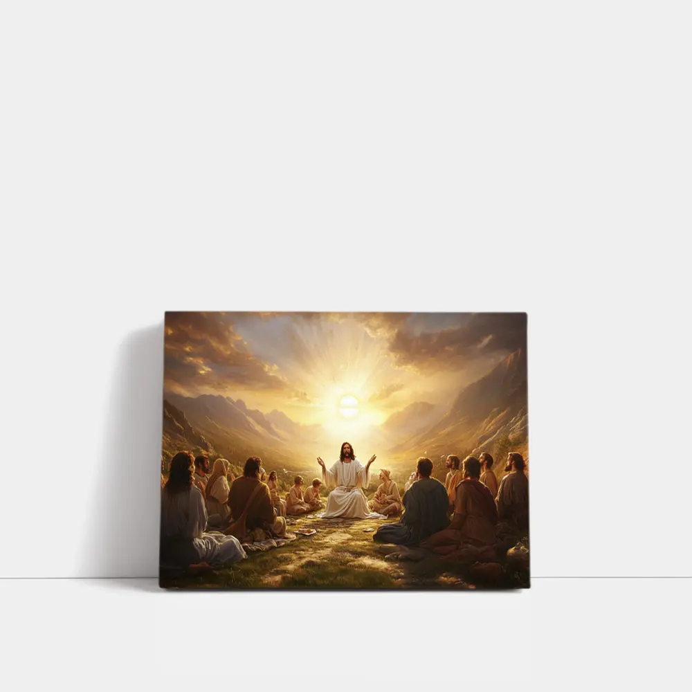 Jesus Teaching Disciples Golden Sunrise Mountains – Wall Art