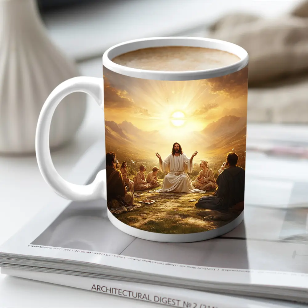 Jesus Teaching Disciples Golden Sunrise Mountains – Mugs