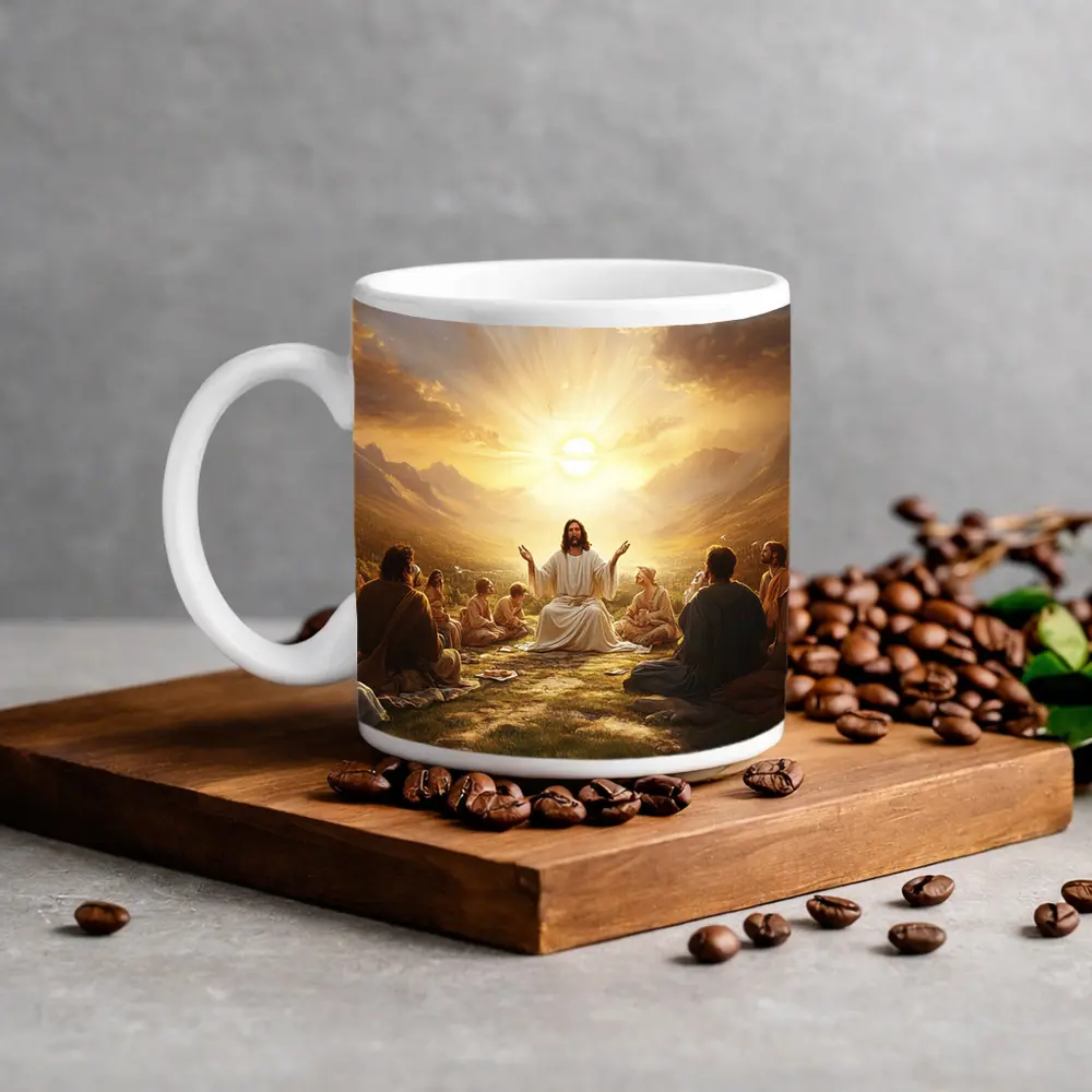 Jesus Teaching Disciples Golden Sunrise Mountains – Mugs
