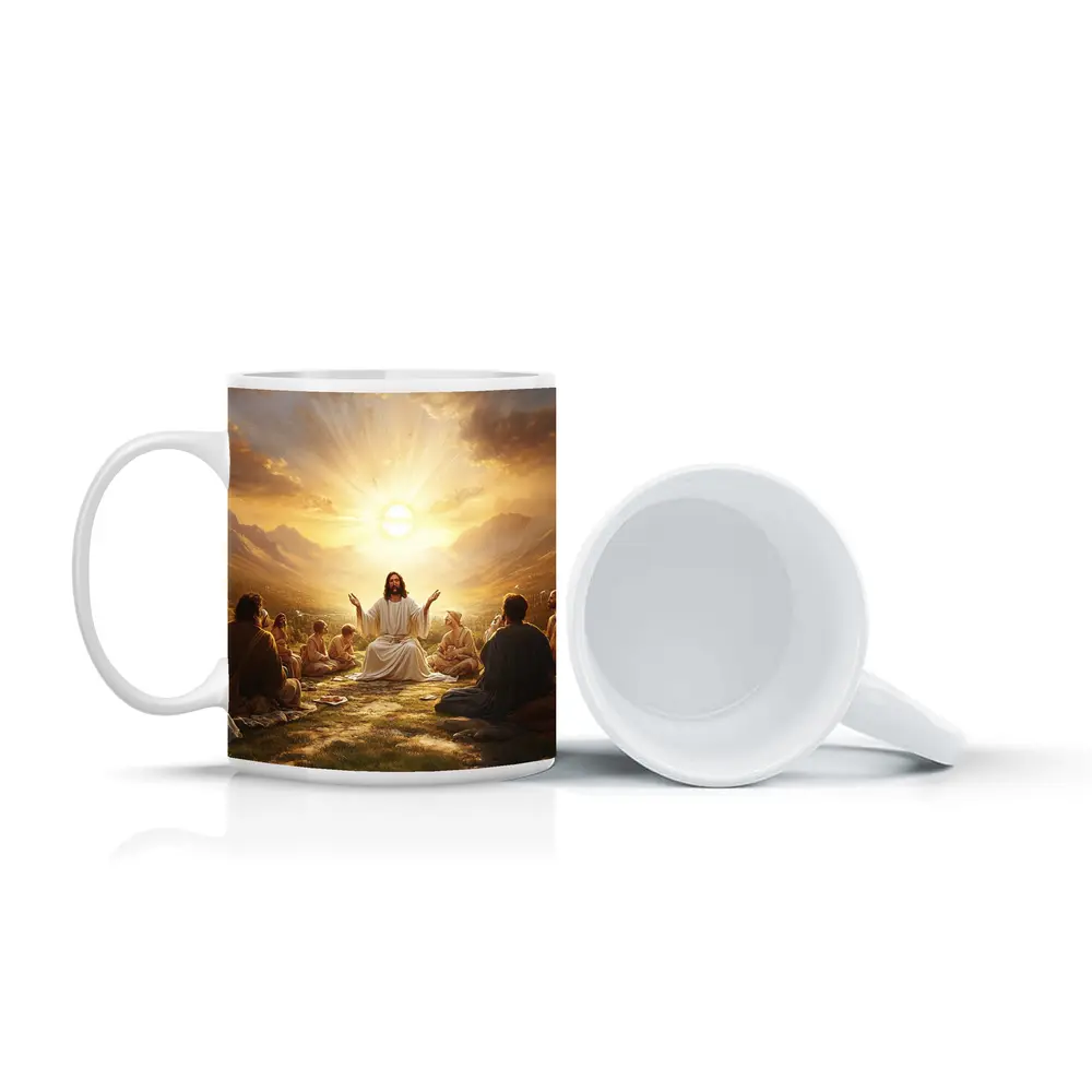 Jesus Teaching Disciples Golden Sunrise Mountains – Mugs