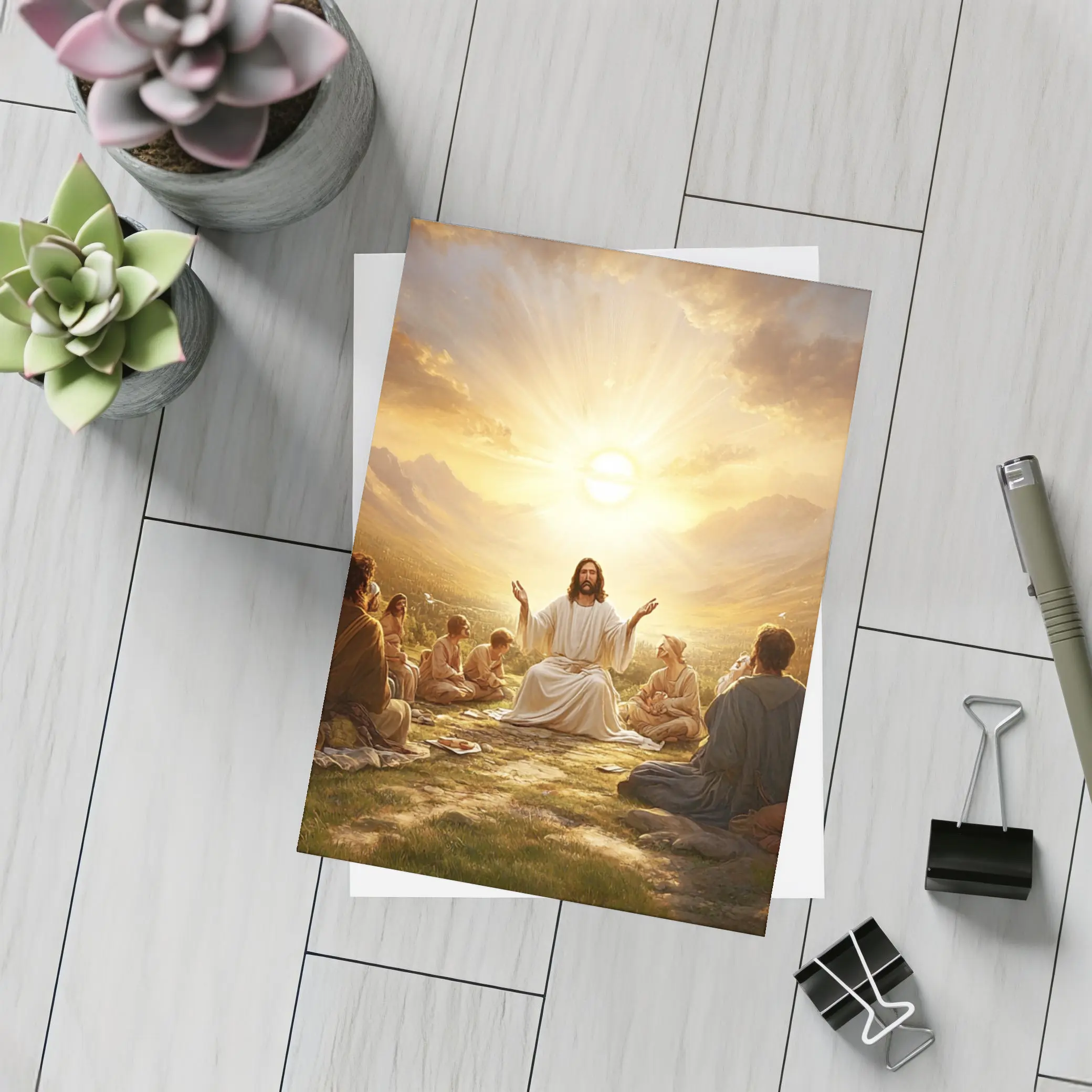 Jesus Teaching Disciples Golden Sunrise Mountains – Postcards