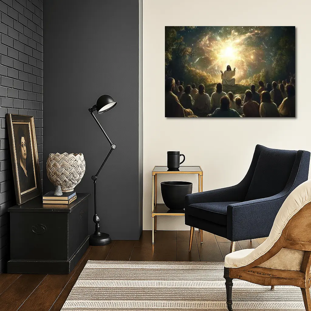 Jesus Preaching Under Cosmic Galaxy Light – Wall Art