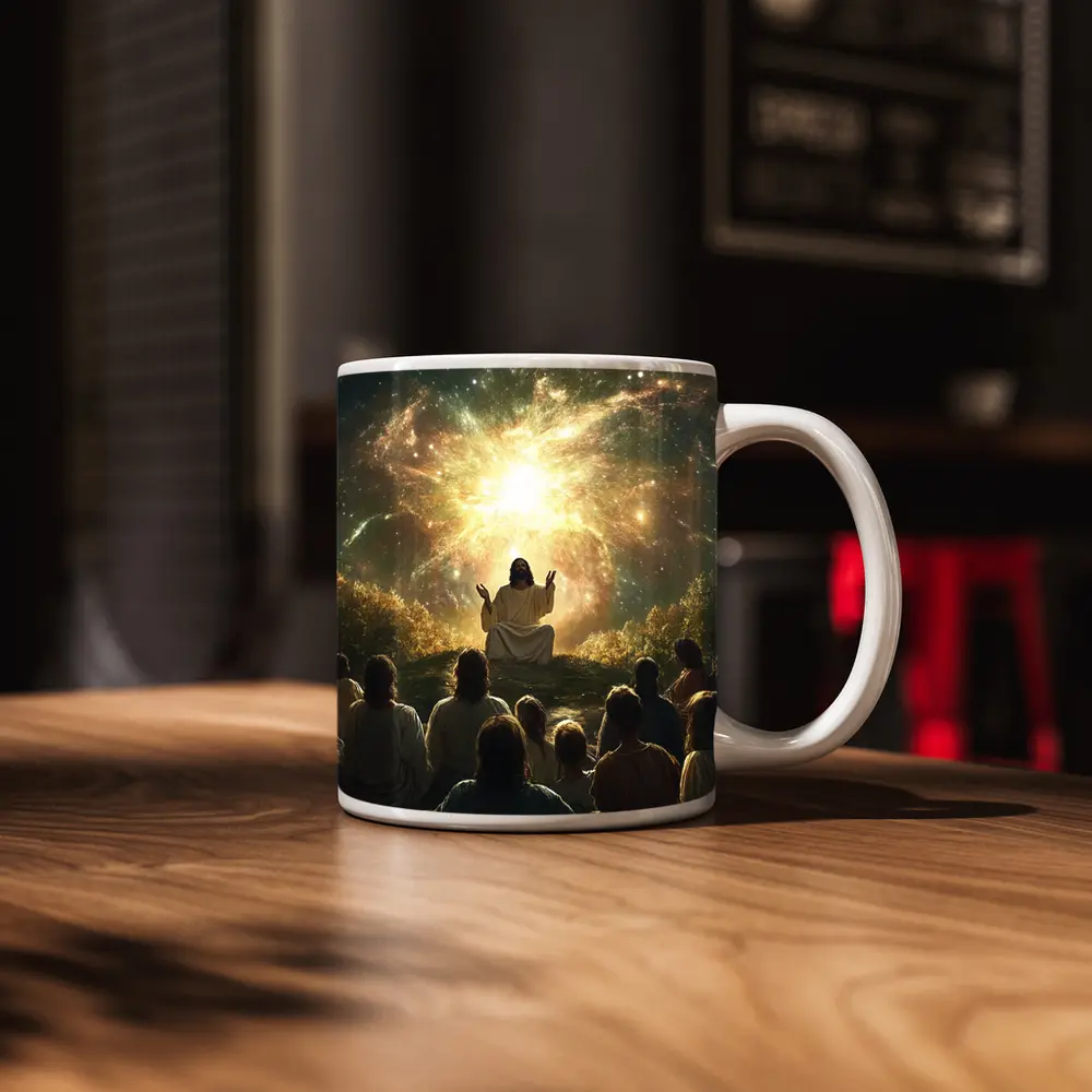 Jesus Preaching Under Cosmic Galaxy Light – Mugs