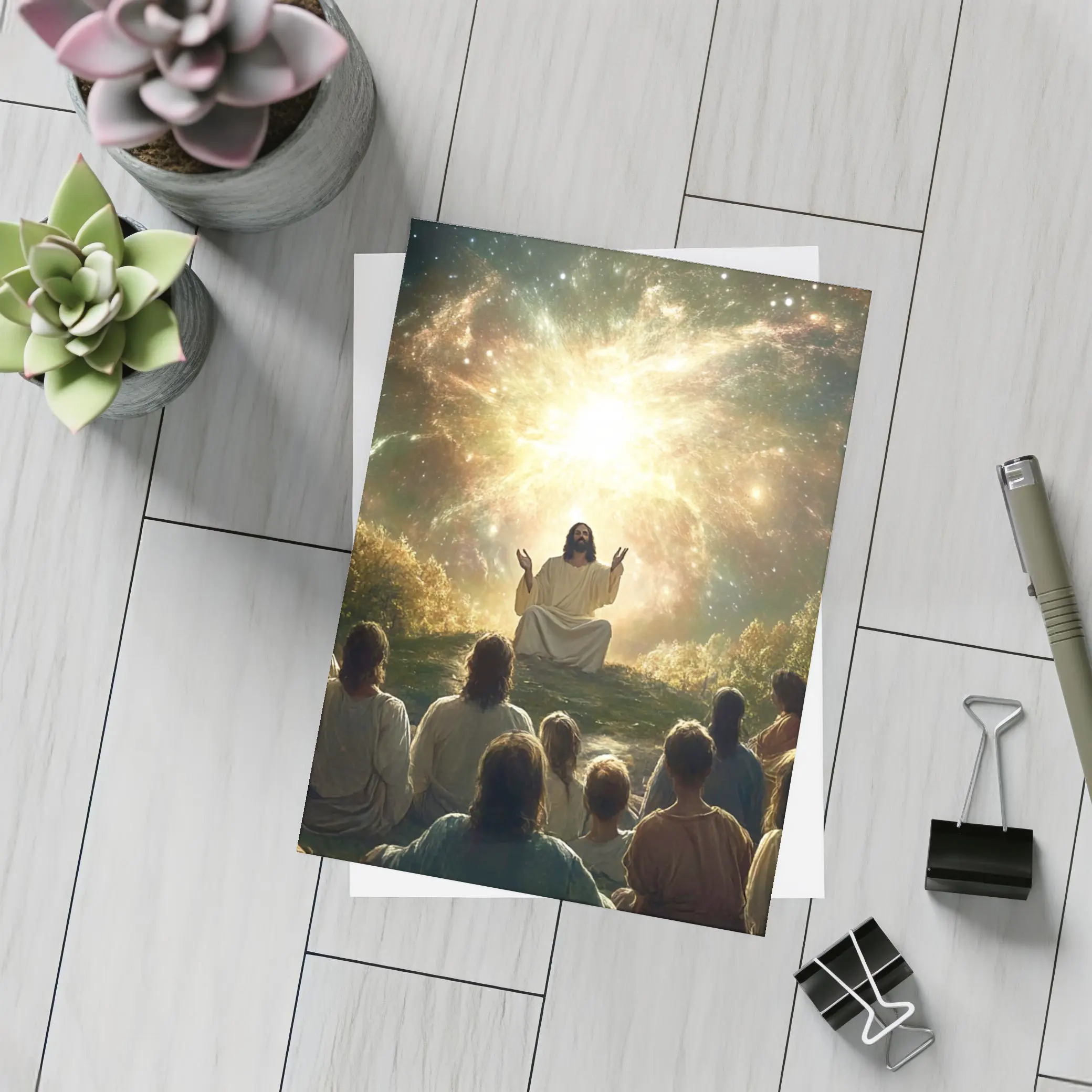 Jesus Preaching Under Cosmic Galaxy Light – Postcards