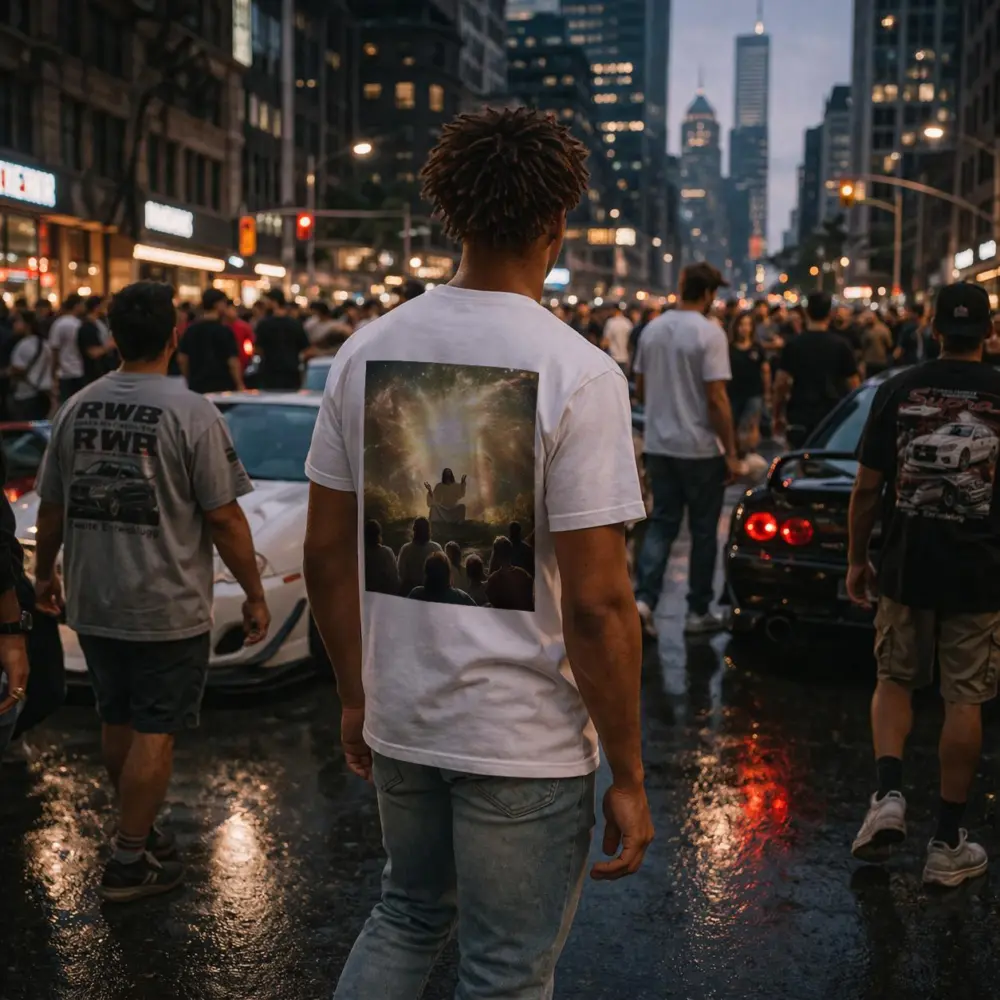 Jesus Preaching Under Cosmic Galaxy Light – T-Shirts