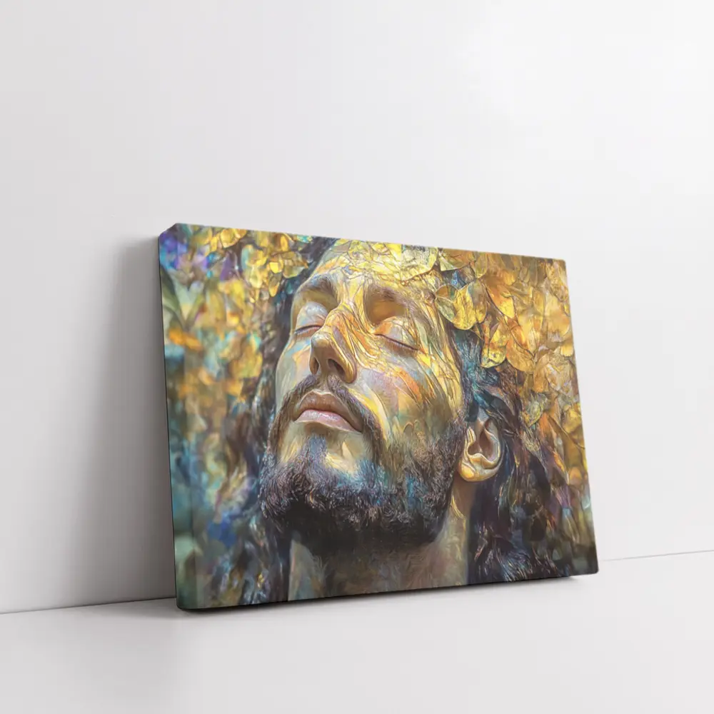 Bearded Man Golden Leaves Surreal Art – Wall Art
