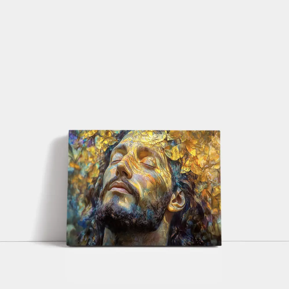 Bearded Man Golden Leaves Surreal Art – Wall Art