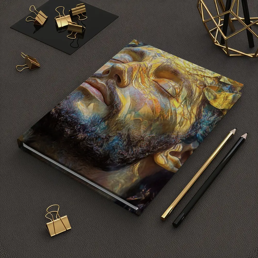 Bearded Man Golden Leaves Surreal Art – Notebooks