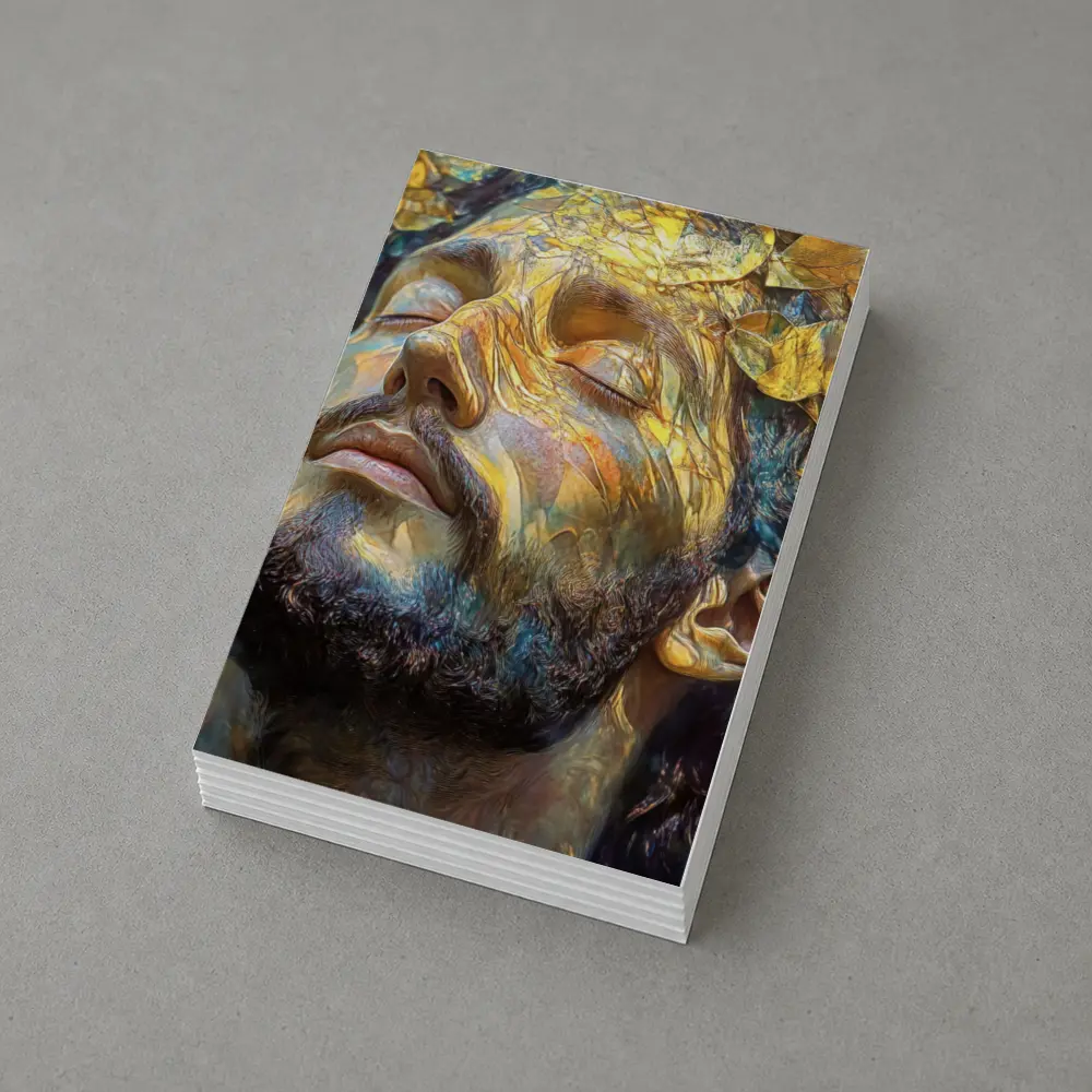 Bearded Man Golden Leaves Surreal Art – Postcards