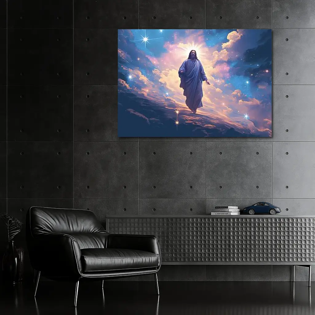 Jesus Christ Ascending Through Glowing Heavenly Clouds – Wall Art