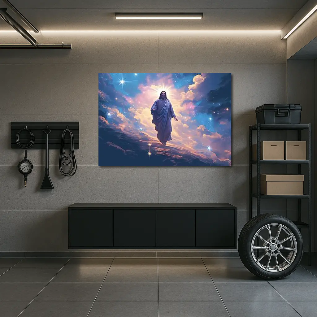 Jesus Christ Ascending Through Glowing Heavenly Clouds – Wall Art