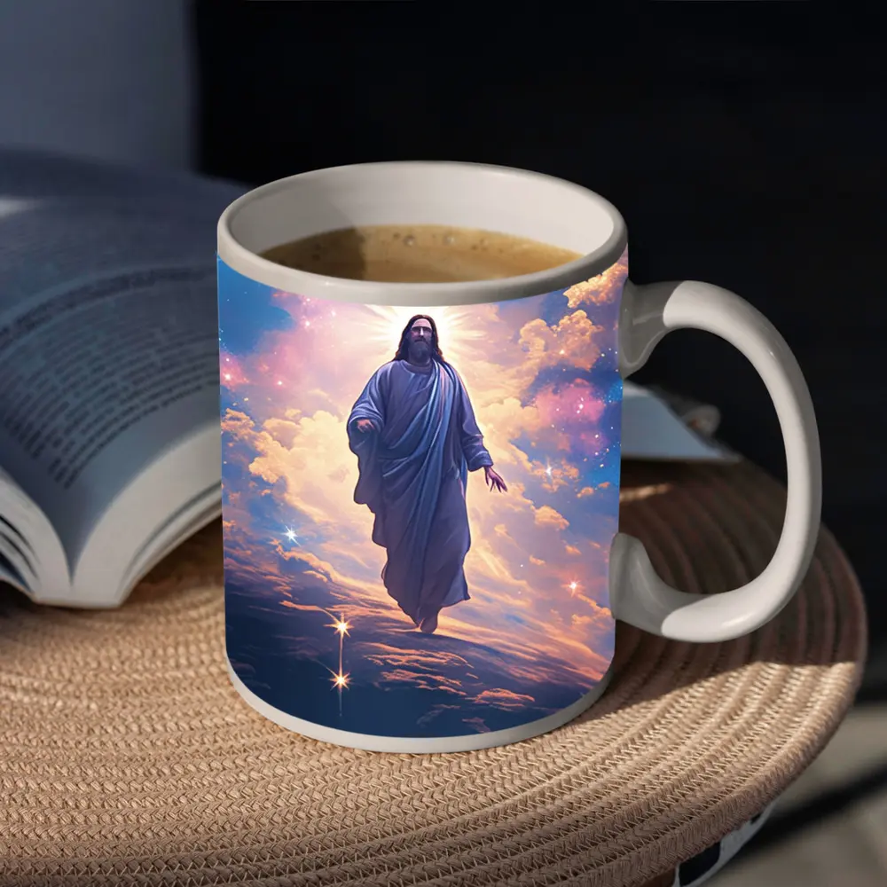 Jesus Christ Ascending Through Glowing Heavenly Clouds – Mugs