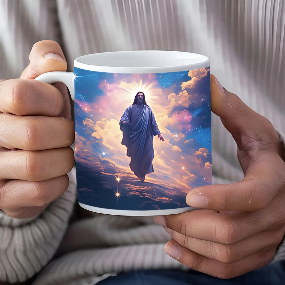 Jesus Christ Ascending Through Glowing Heavenly Clouds – Mugs