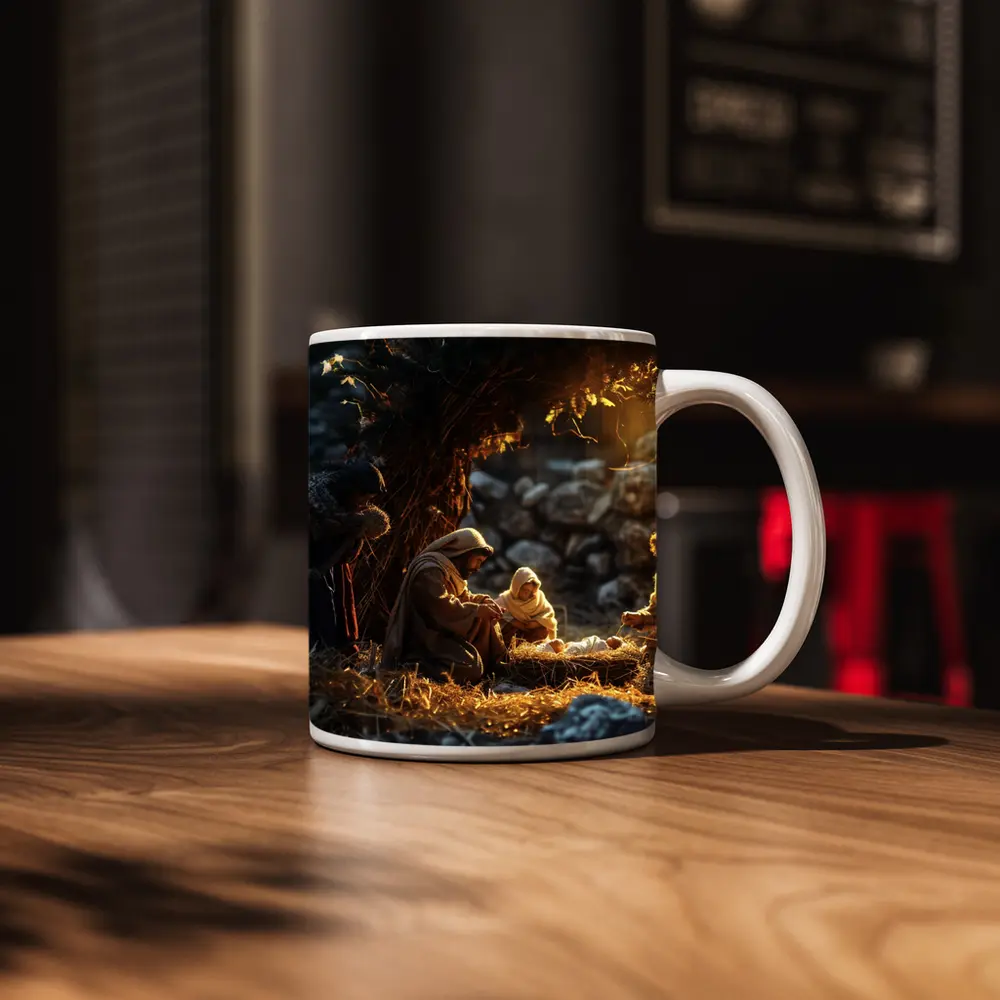 Nativity Scene Birth of Jesus Warm Light – Mugs