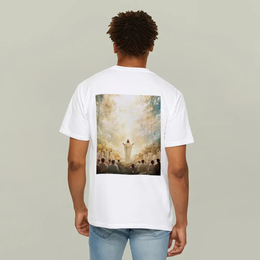 Jesus Christ Glowing Light Heavenly Garden Scene – T-Shirts