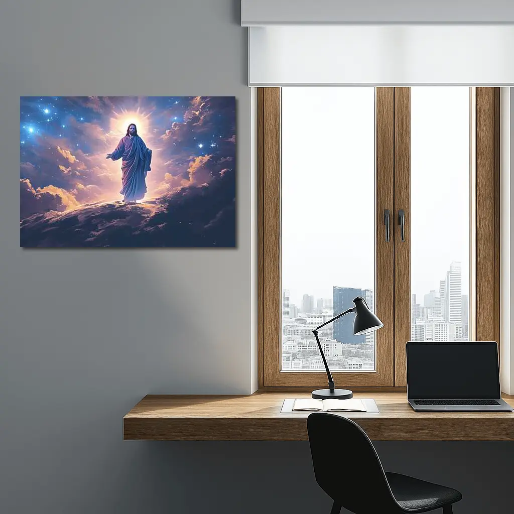 Jesus Christ Glowing Above Starry Night Clouds – Wall Art