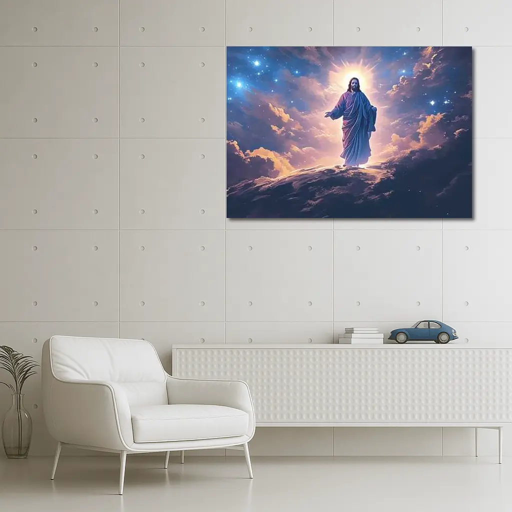 Jesus Christ Glowing Above Starry Night Clouds – Wall Art