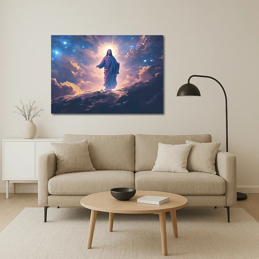 Jesus Christ Glowing Above Starry Night Clouds – Wall Art