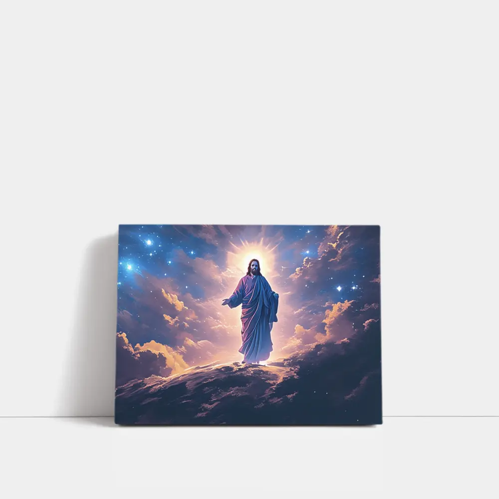Jesus Christ Glowing Above Starry Night Clouds – Wall Art