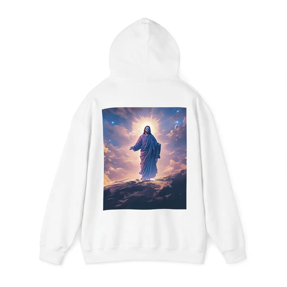Jesus Christ Glowing Above Starry Night Clouds – Hoodies