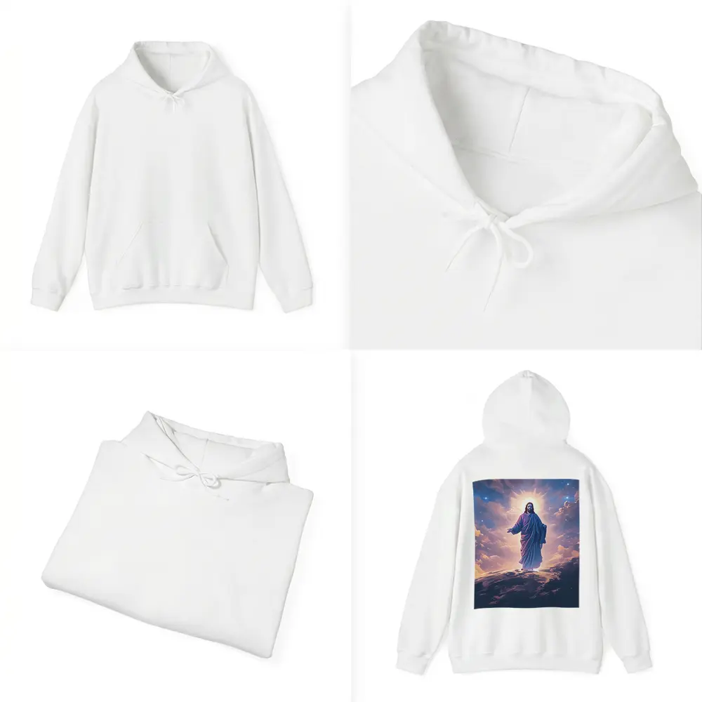 Jesus Christ Glowing Above Starry Night Clouds – Hoodies