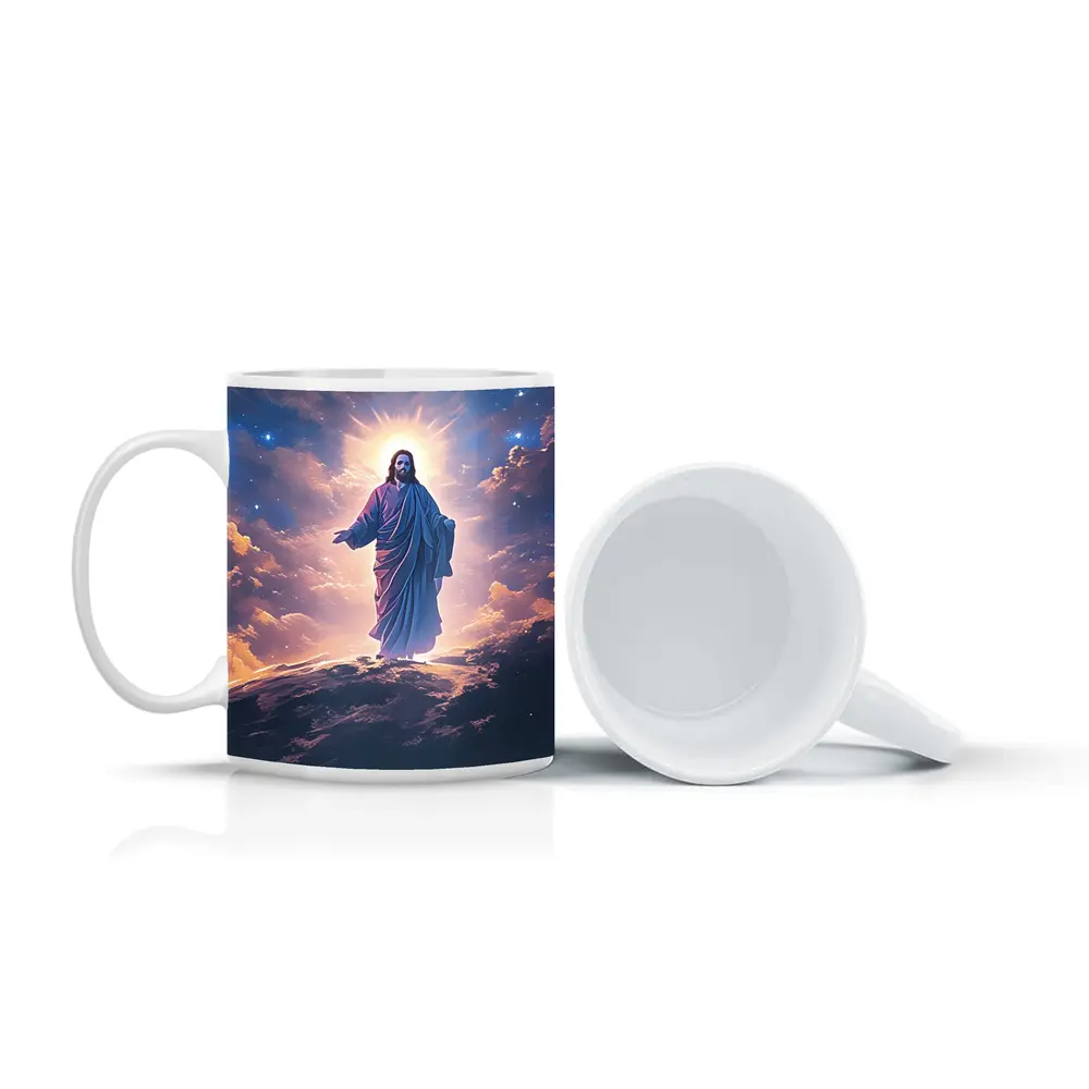 Jesus Christ Glowing Above Starry Night Clouds – Mugs