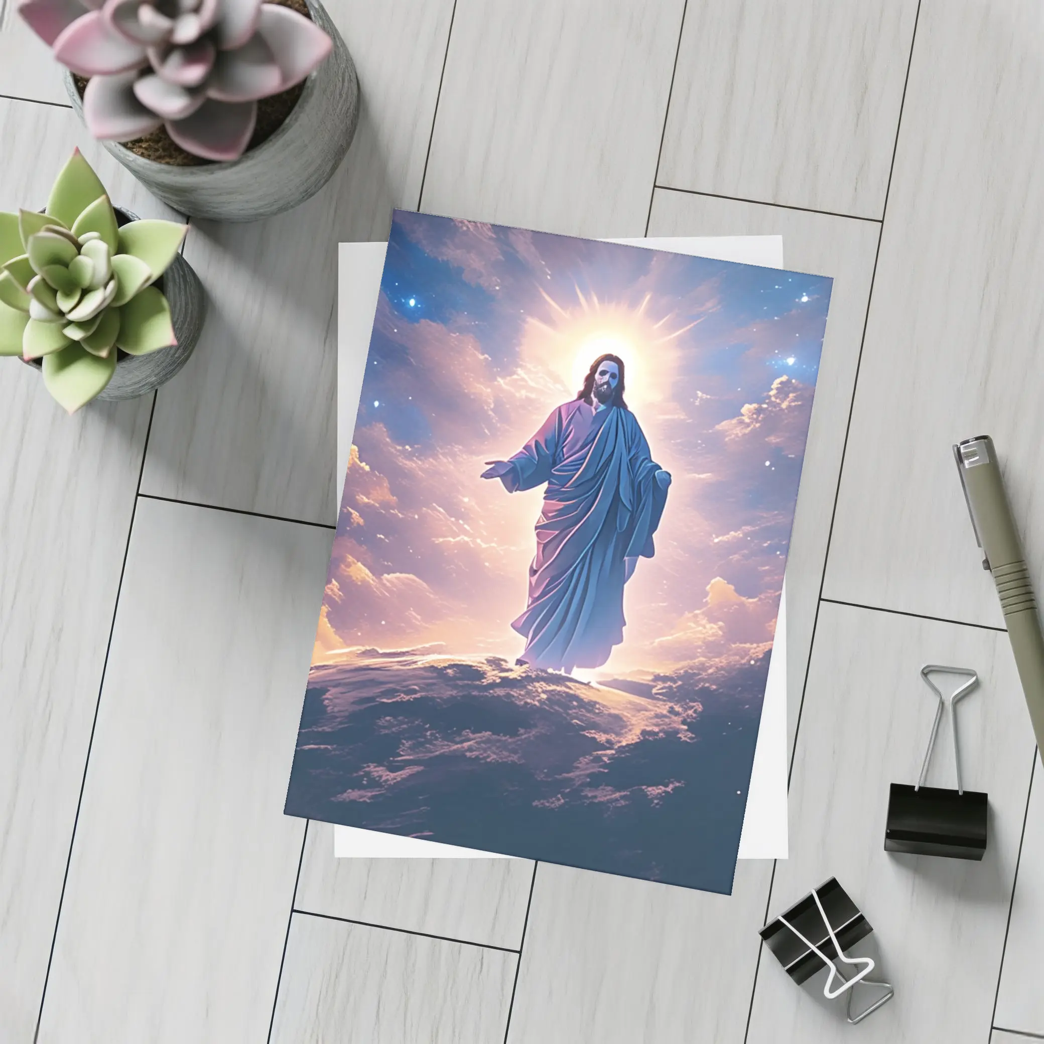 Jesus Christ Glowing Above Starry Night Clouds – Postcards
