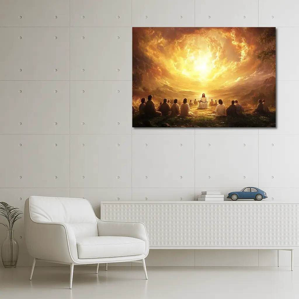 Jesus Teaching Disciples Golden Heavenly Sky – Wall Art