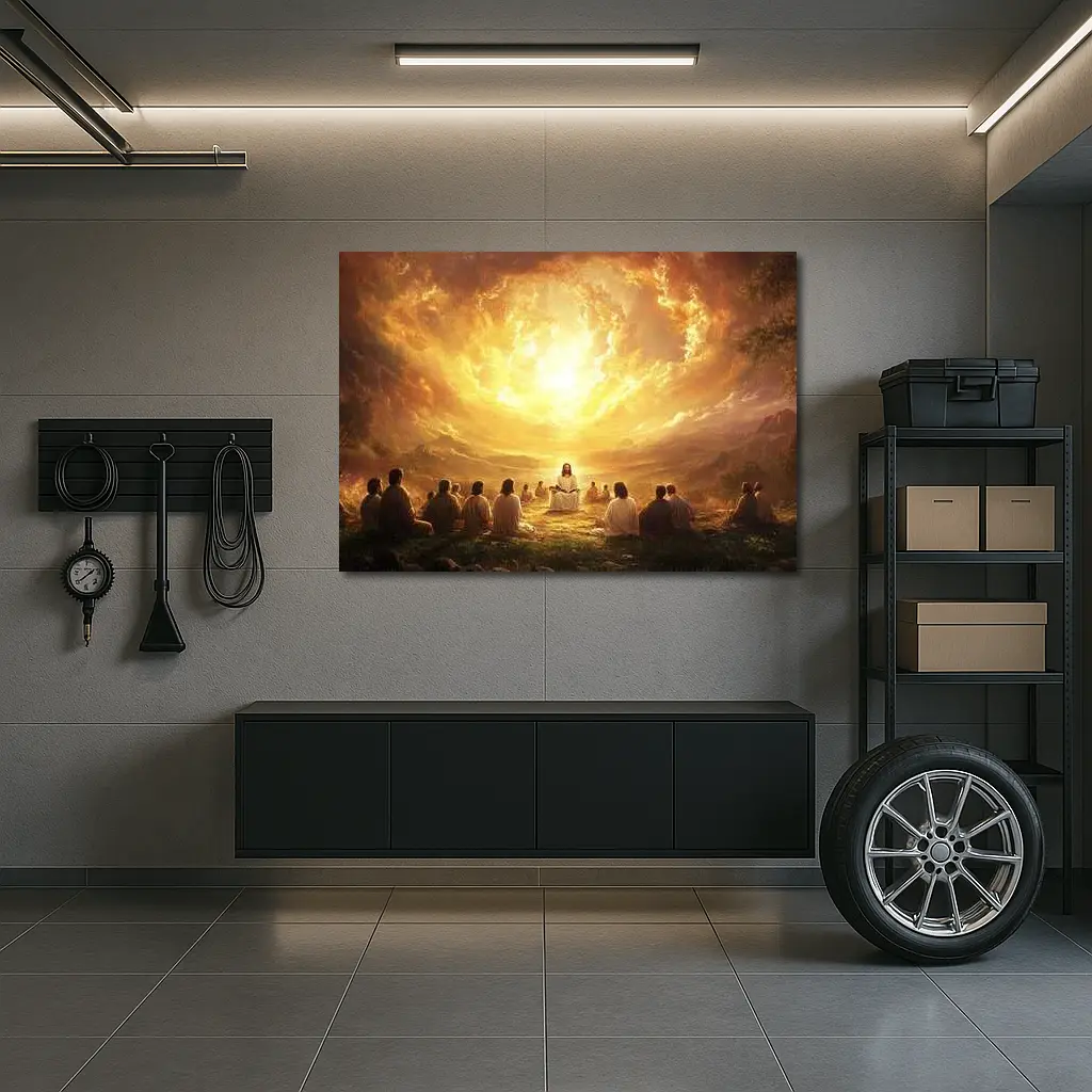 Jesus Teaching Disciples Golden Heavenly Sky – Wall Art