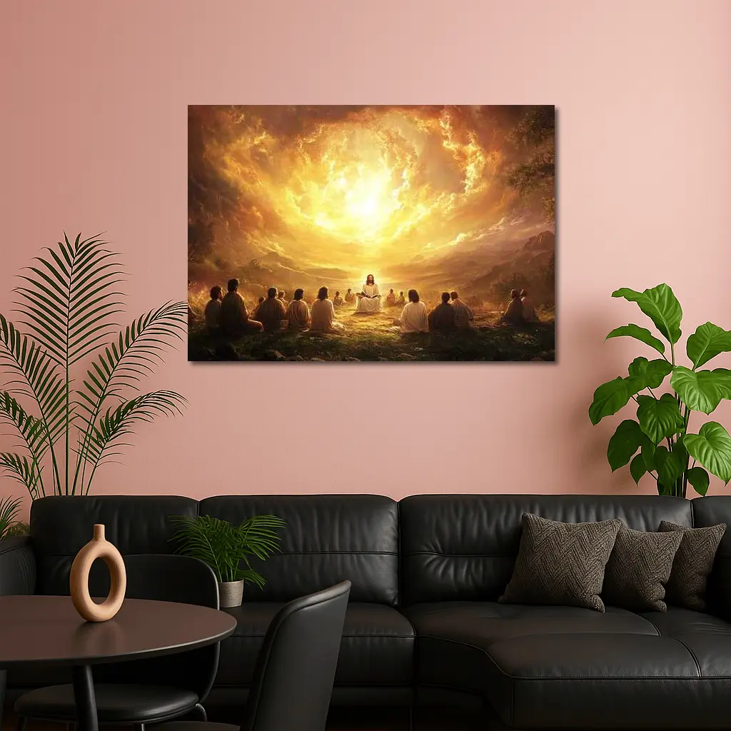 Jesus Teaching Disciples Golden Heavenly Sky – Wall Art