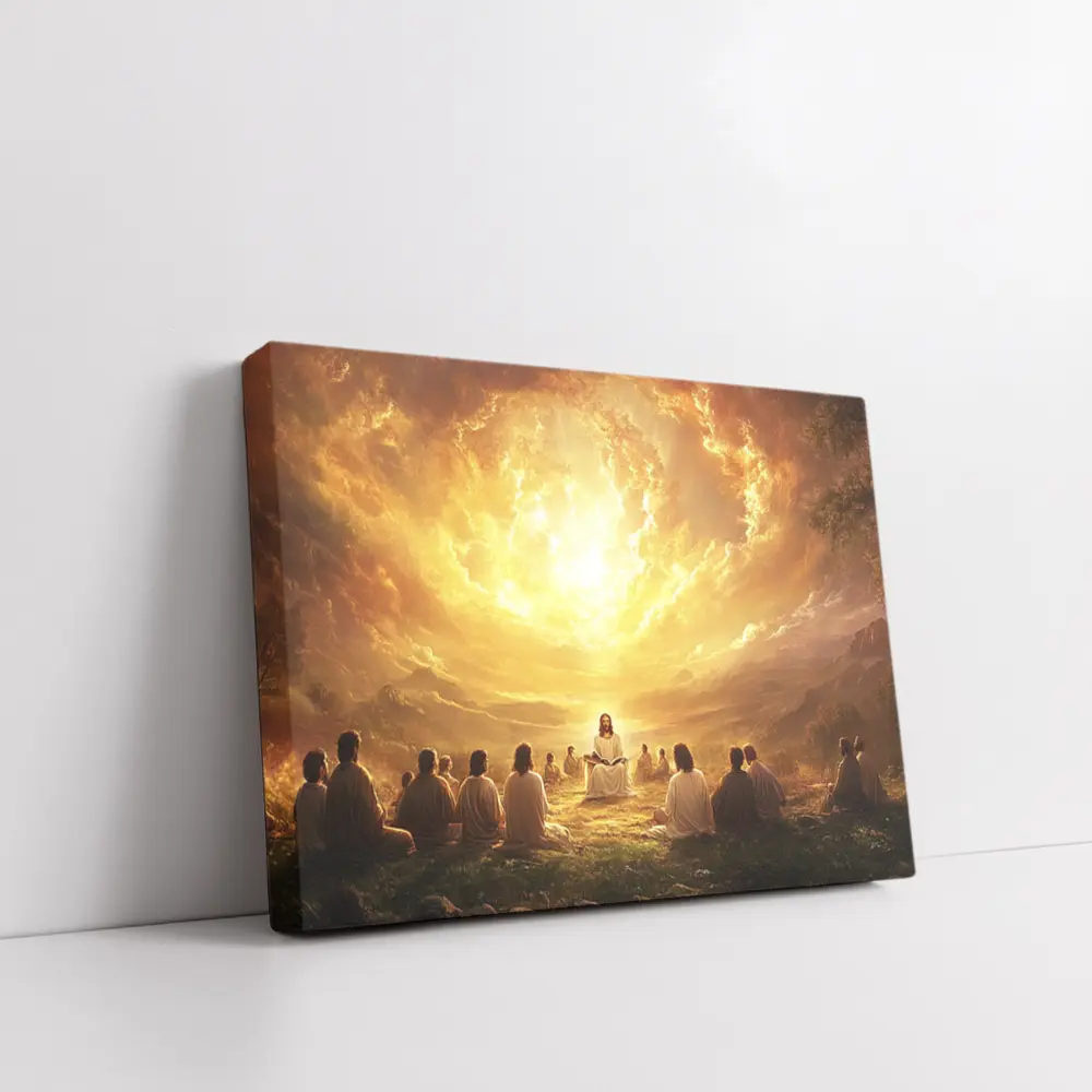 Jesus Teaching Disciples Golden Heavenly Sky – Wall Art