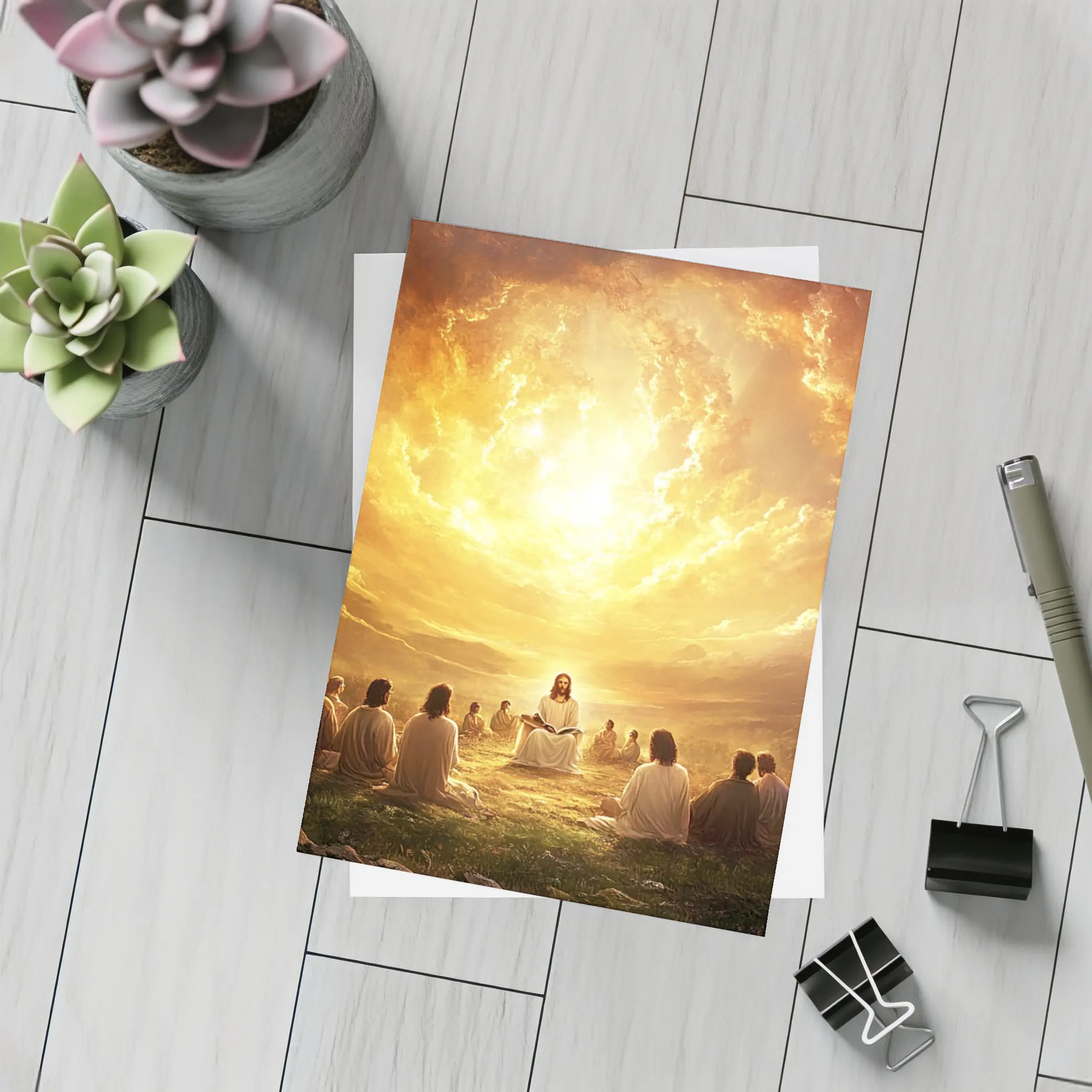 Jesus Teaching Disciples Golden Heavenly Sky – Postcards