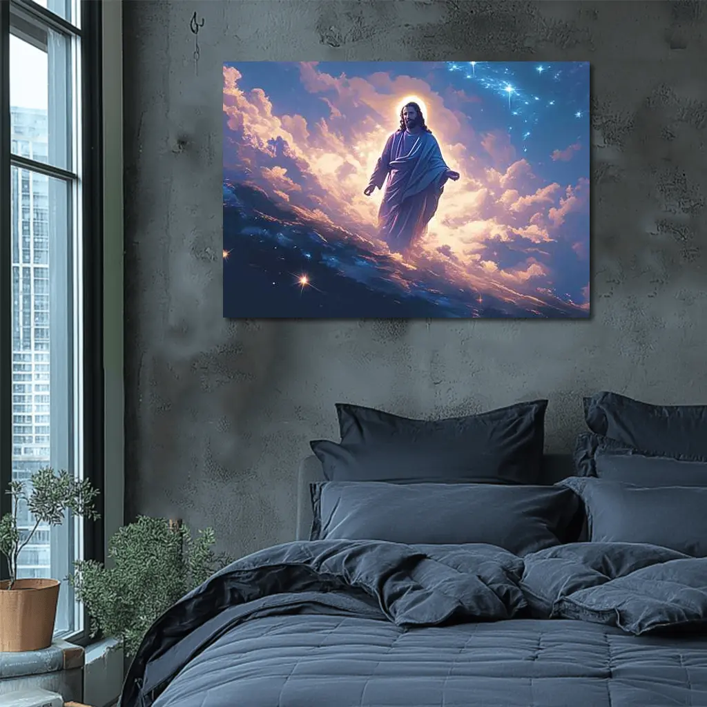 Jesus Christ Walking Among Heavenly Clouds Stars – Wall Art
