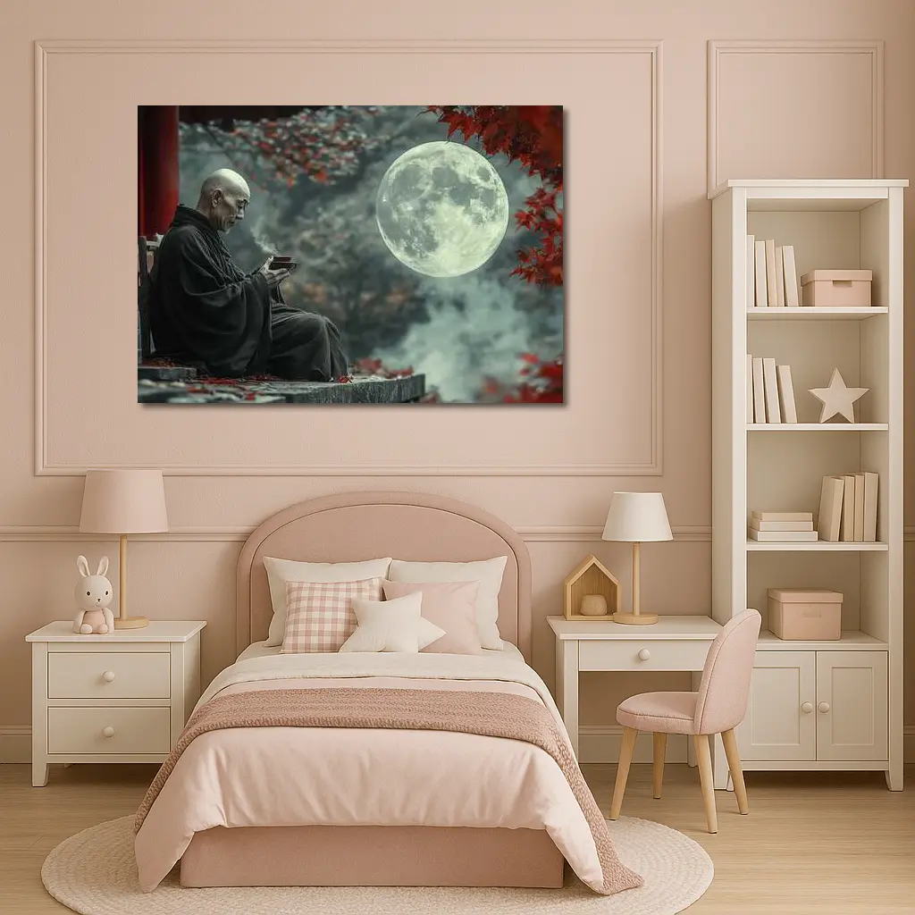 Zen Monk Tea Full Moon Red Maples – Wall Art