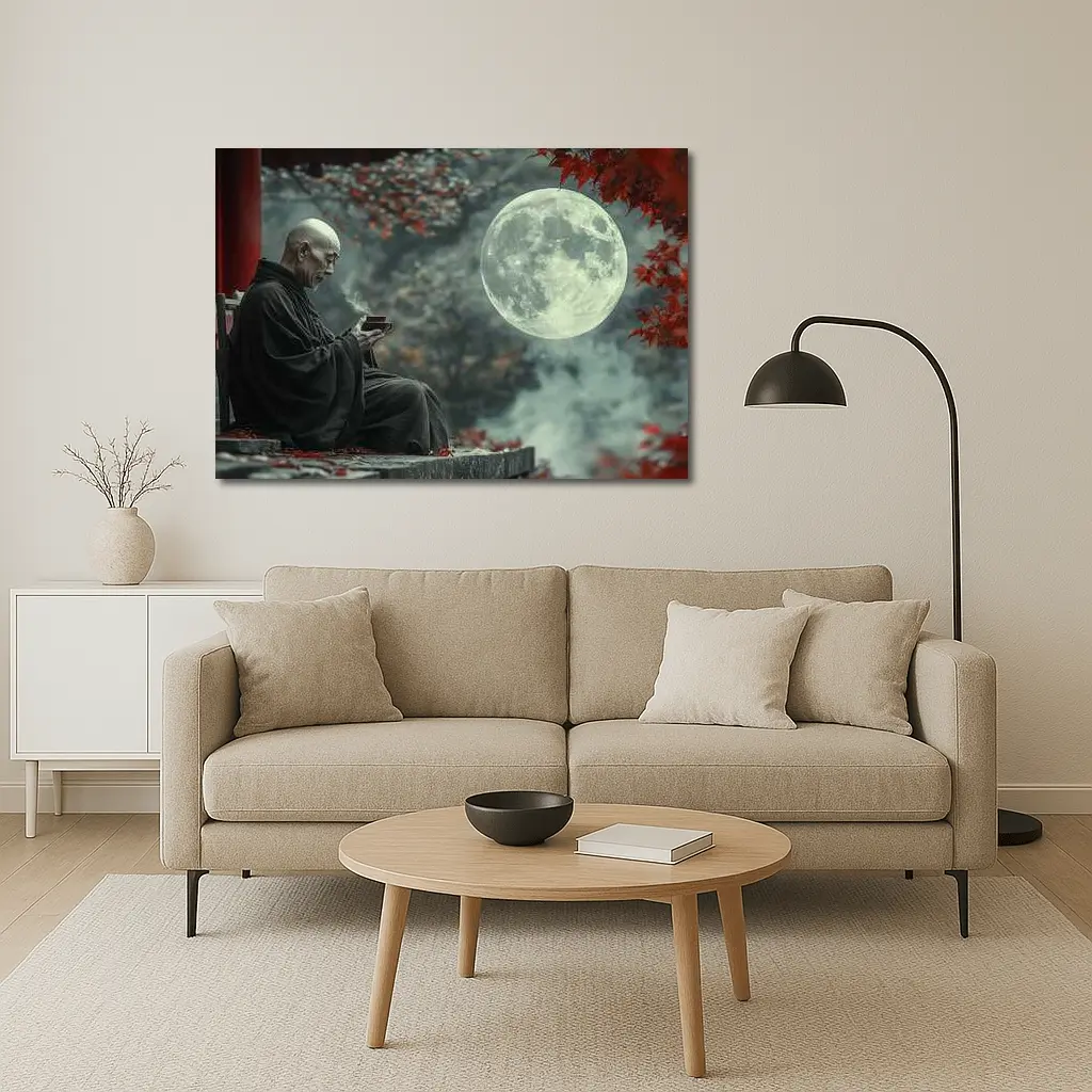 Zen Monk Tea Full Moon Red Maples – Wall Art