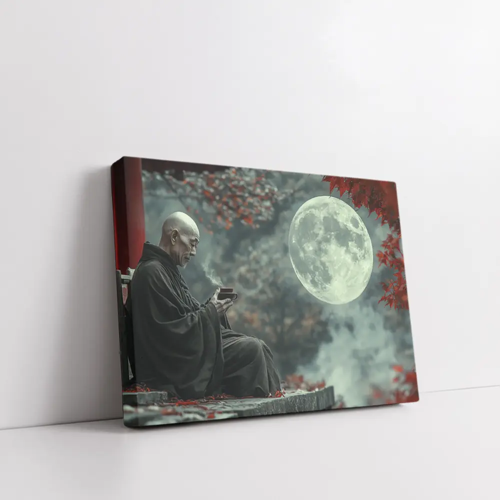 Zen Monk Tea Full Moon Red Maples – Wall Art