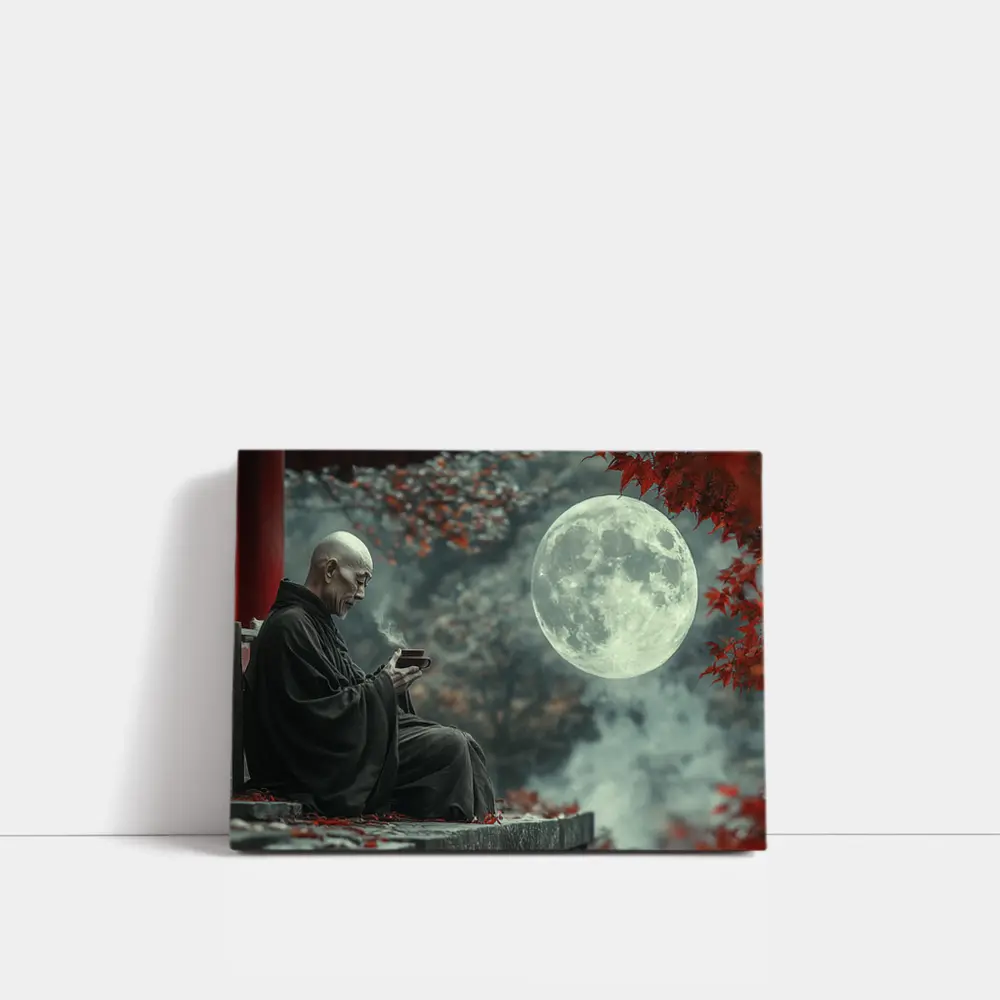 Zen Monk Tea Full Moon Red Maples – Wall Art