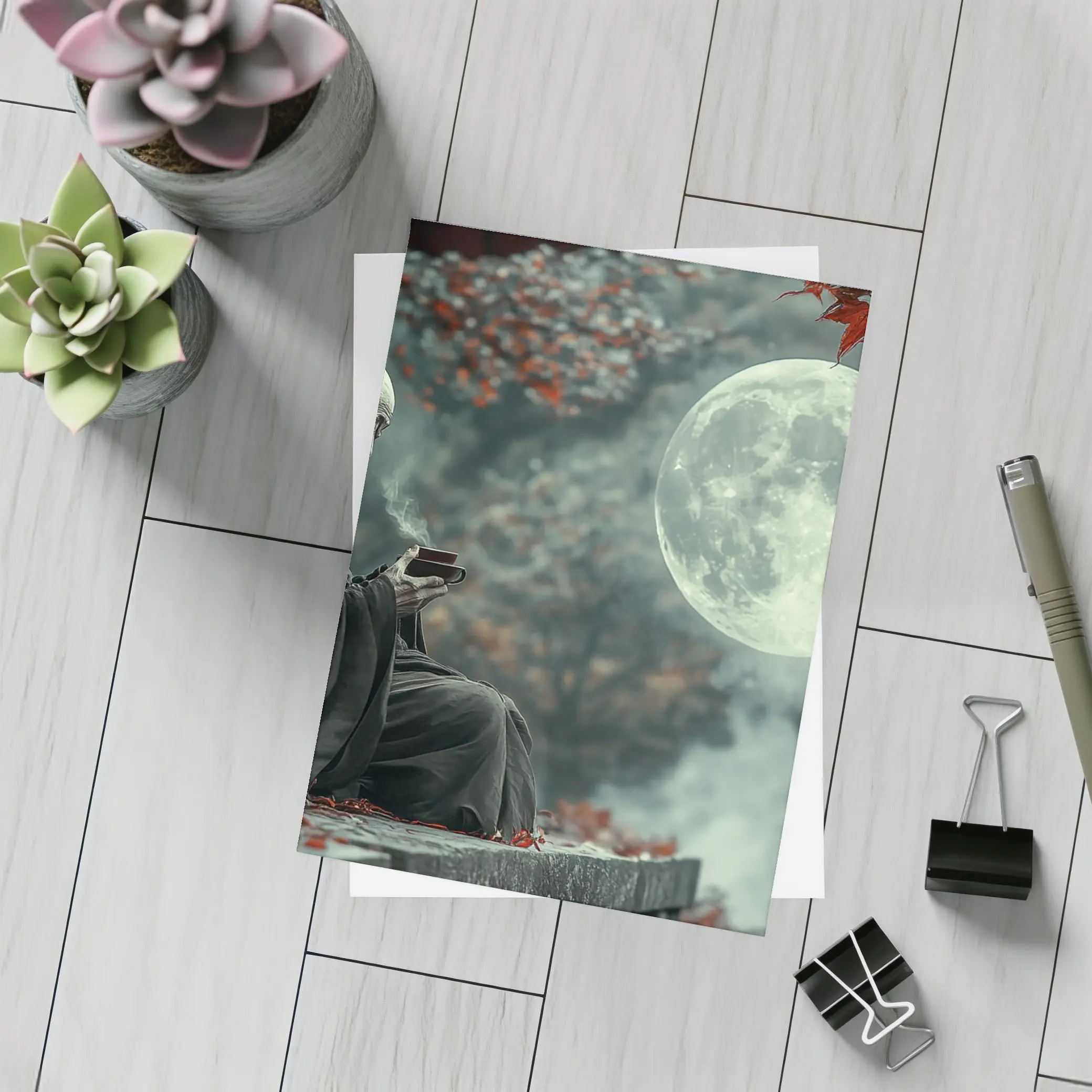 Zen Monk Tea Full Moon Red Maples – Postcards