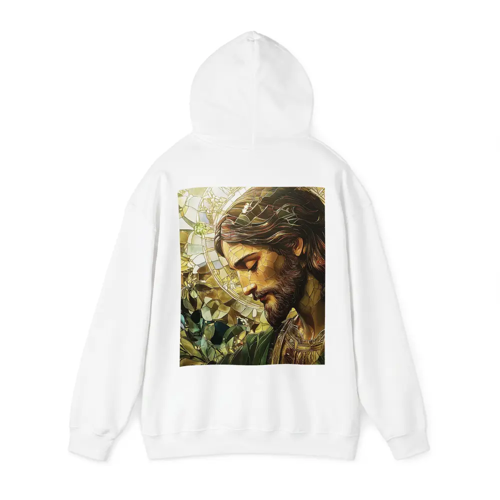 Jesus Stained Glass Green Floral Halo Art – Hoodies